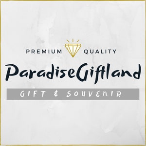 May include: A logo for a gift shop called "Paradise Giftland" with the words "Premium Quality" and "Gift & Souvenir" below the logo. The logo features a diamond with a gold outline and a gold star above it.