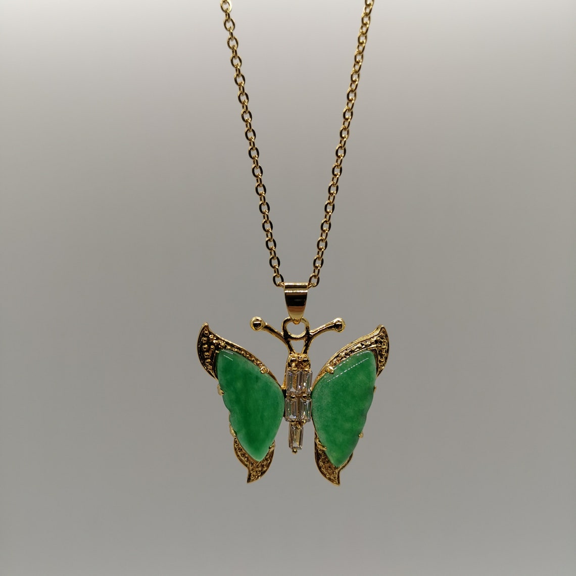 Genuine Green Jade Butterfly Jade Pendant Plated with 18k Gold Etsy