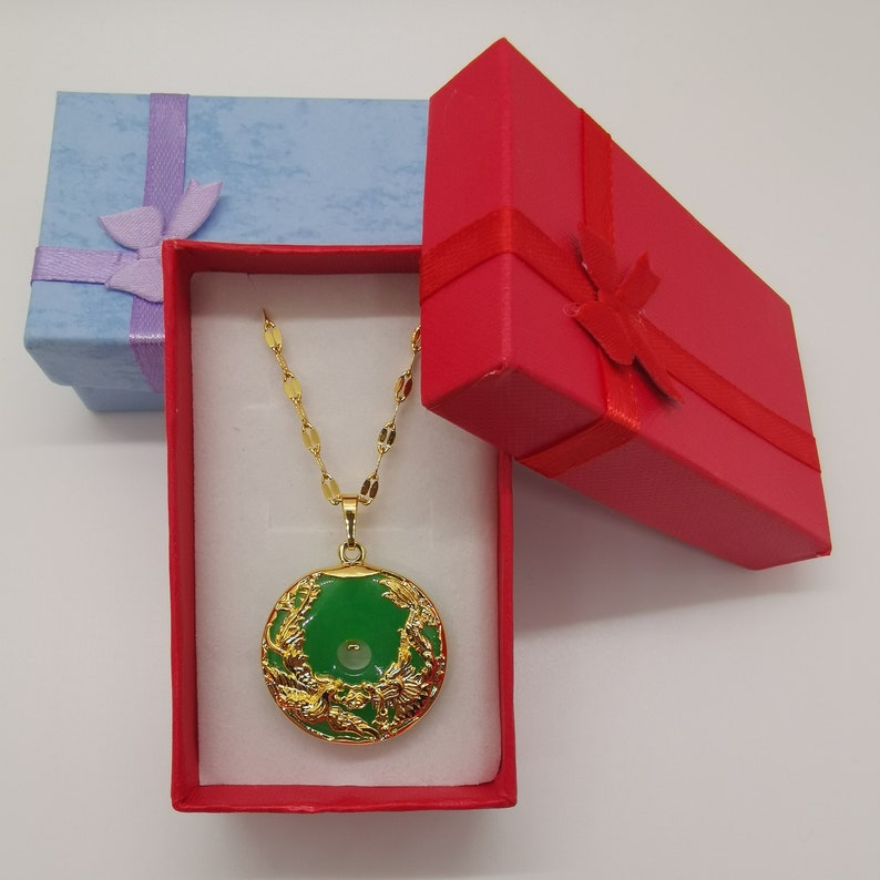 Genuine Green Jade Pendant Plated with 24k Gold Necklace 18 Inches Gold Chain Premium Quality Back in Stock with Limited Quantity image 8
