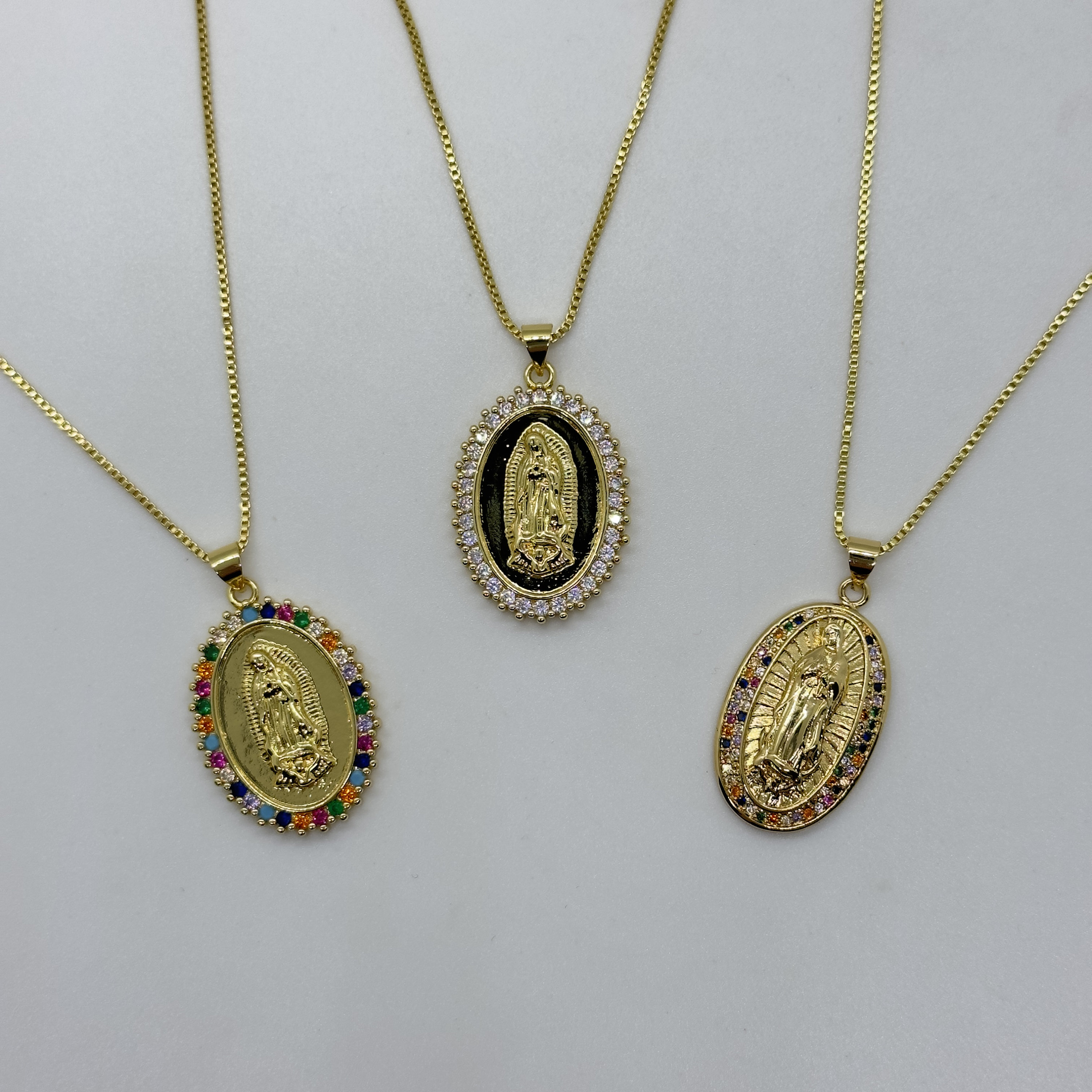 18k Gold Filled Virgin Mary Pendant Necklace Framed White Cubic ...