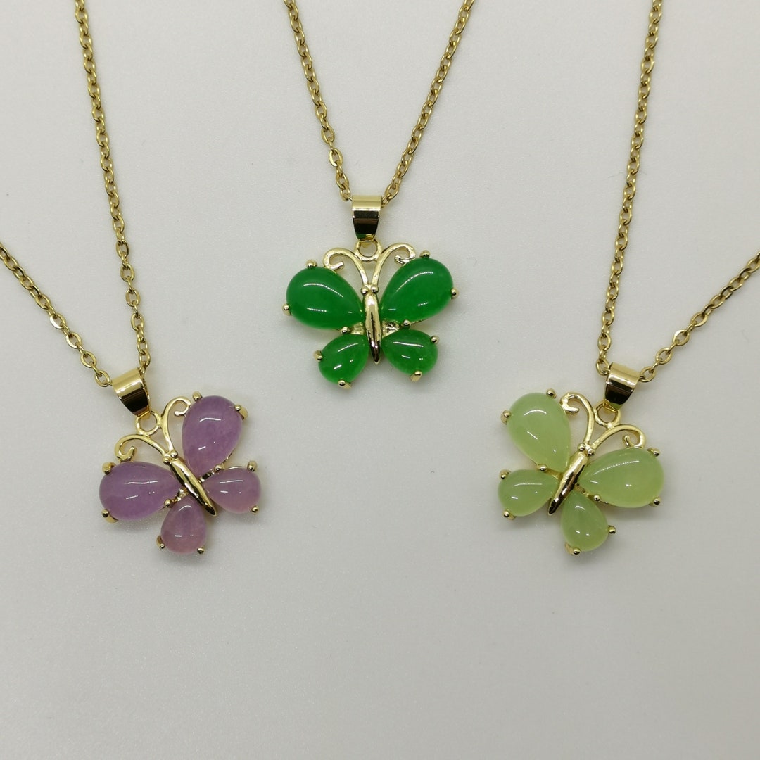 Genuine Small Multi Color Butterfly Bubble Jade Pendant Necklace 18 ...