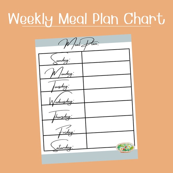 Meal Plan Chart, Meal Prep, Week night Meals, Organization, Weekly Meal Plans