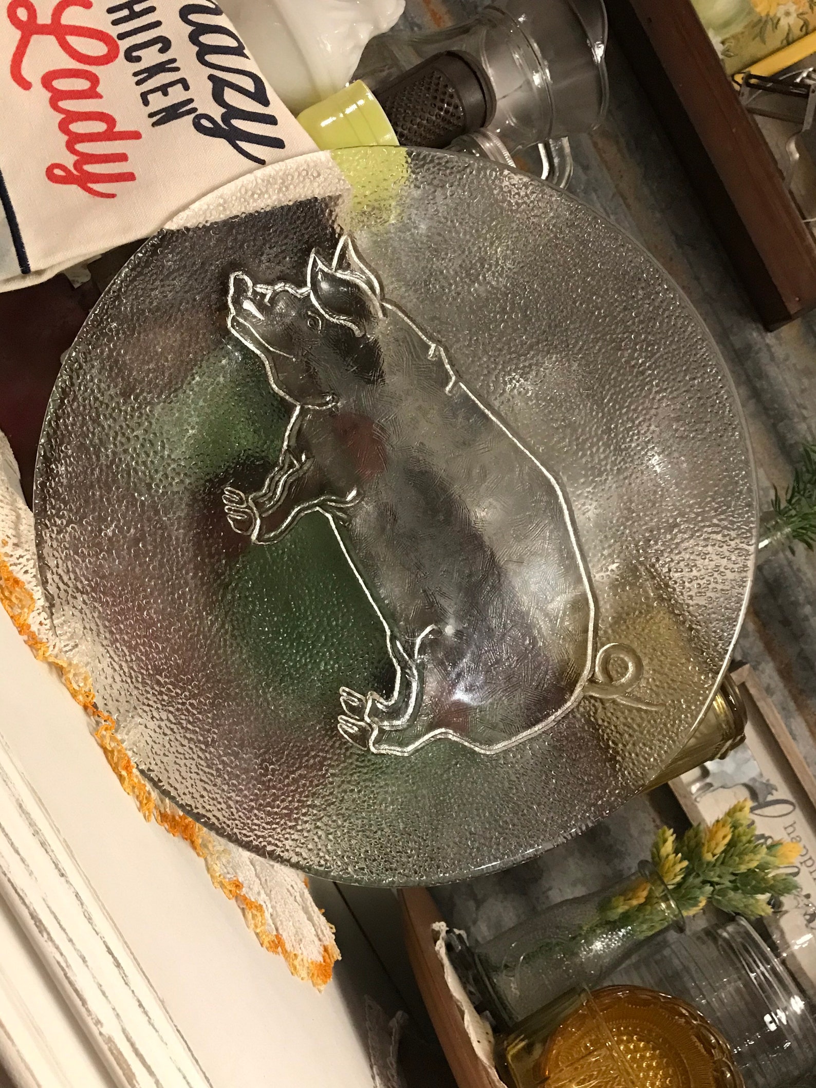 Pig Serving Platter/ Glass Party Platter/13 glass platter/ Etsy