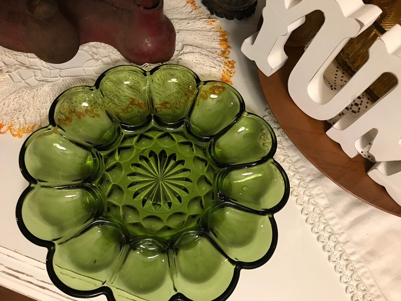 Deviled Egg Green Glass Platter Avocado Green Vintage Deviled Etsy