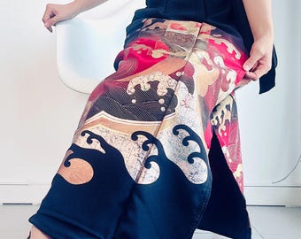 Kimono skirt, kimono remake, vintage kimono,