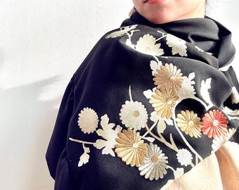 kimono scarf, kimono silk scarf from japan, silk scarf from upcycled kimono.