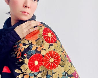 kimono scarf, kimono silk scarf from japan, vintage kimono silk, Upcycled kimono.