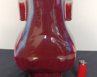 A Large Chinese Porcelain Oxblood Flambé Hu Vase