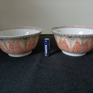 A very rare pair of Chinese 18th C. Famille Rose bowls