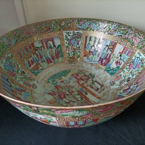 A very large antique 19th C. Chinese Cantonese Mandarin punchbowl