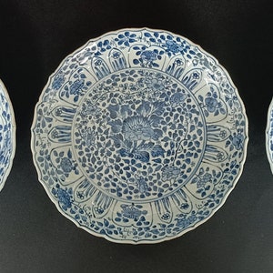 3 Deep Antique Chinese Porcelain Kangxi Plates