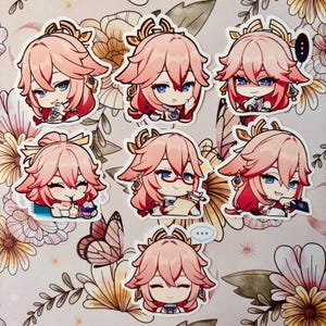 Genshin Auswirkungen Chat-Aufkleber Yae Miko Kitsune Inazuma Sakura Paimon Gemälde Aufkleber GI Emotes Emoji Chat Emote Chibi
