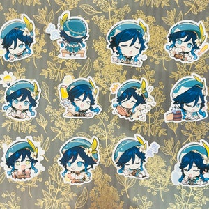 Pegatinas de chat de Genshin Impact, Venti Archon Mondstadt, Barbatos, pegatinas de pinturas de Paimon, emoticonos GI, emojis de chat, emojis Chibi, comida de emergencia