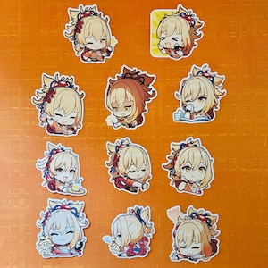 Pegatinas de chat de Genshin Impact Naganohara Yoimiya Inazuma Goldfish Pegatinas de pinturas de Paimon Emotes GI Emoji Chat Emote Chibi Fireworks