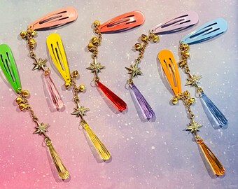Pinza para el cabello en tonos pastel – Campanas de estrella, horquilla con dije de cristal