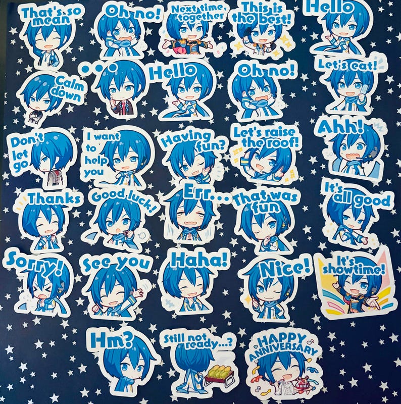 Proyecto Sekai Escenario colorido Vocaloid Cantante virtual Diva KAITO Chat Emoji Emotes Papelería Flake Stickers imagen 1