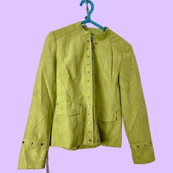 Vintage 1990s lime green suede zip up jacket with… - image 1