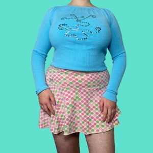 Y2K vintage Roxy pink & green polka dot skater mini with logo