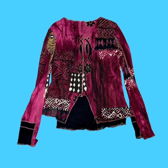 Y2K Cache Cache graphic mesh asymmetric burgundy … - image 2