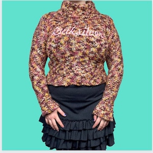 Y2K mehrfarbiger Strickpullover von Quicksilver, mit hohem Kragen, Grösse S