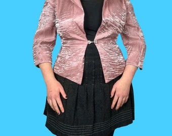 Y2K baby pink satin look evening jacket with silver clasp