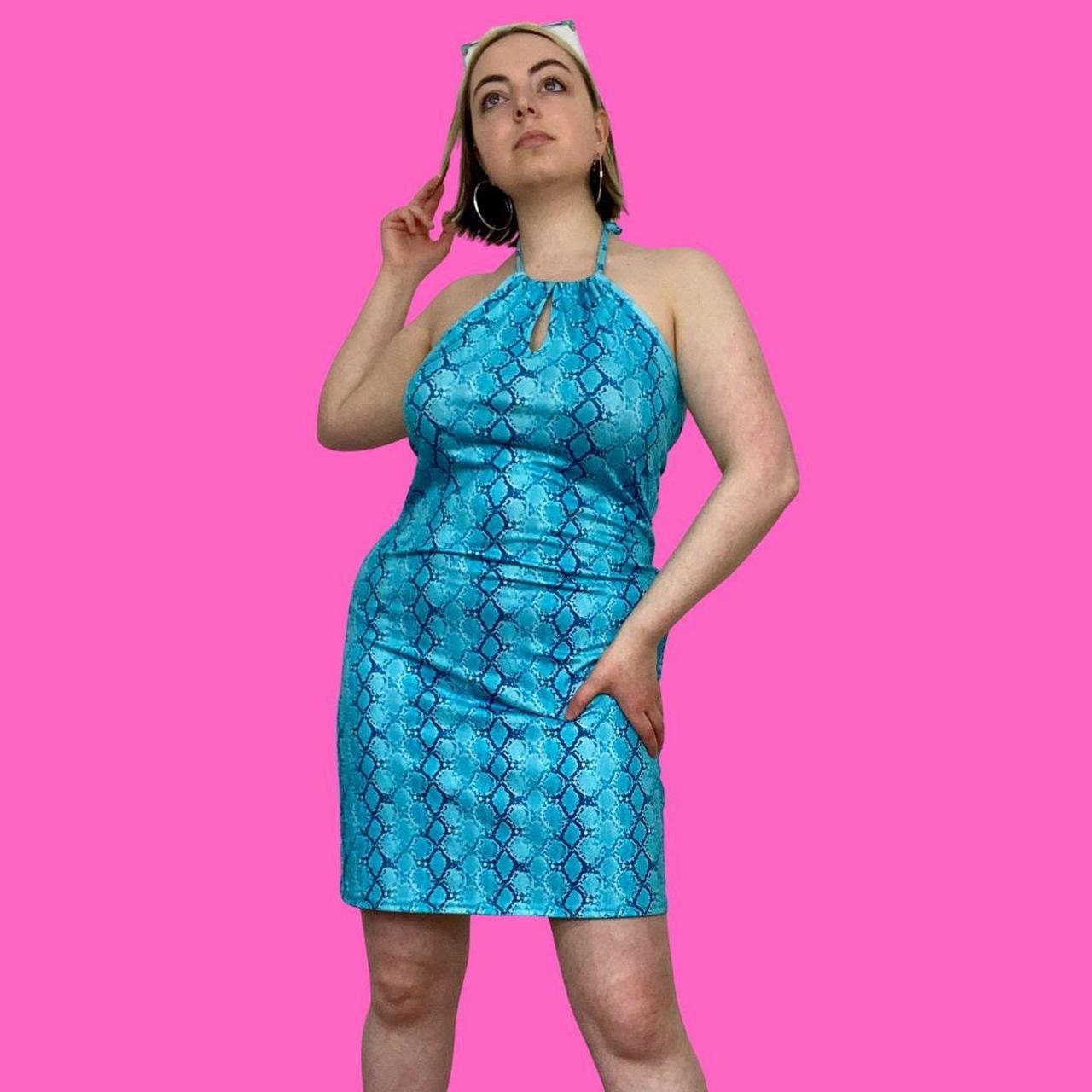 Vintage Y2K Halter neck Blue Cut Out Detail Snake Print Dress Size Medium Etsy Canada