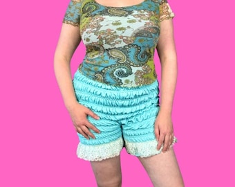 Top in rete paisley verde e blu Y2K, taglia M