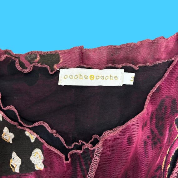 Y2K Cache Cache graphic mesh asymmetric burgundy … - image 7