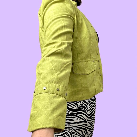 Vintage 1990s lime green suede zip up jacket with… - image 2