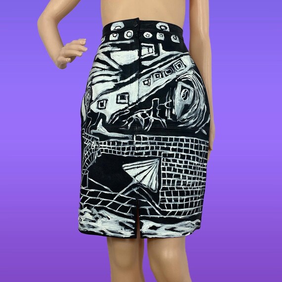 Unique hand-painted black & white vintage leather
