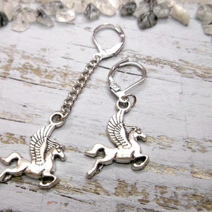 Silver Horse Earrings: Pegasus Charm, Equestrian Jewelry