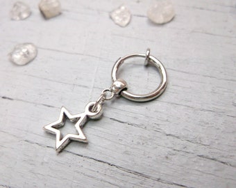 Silver Star Clip-On Earrings: Dangly Charm Jewelry