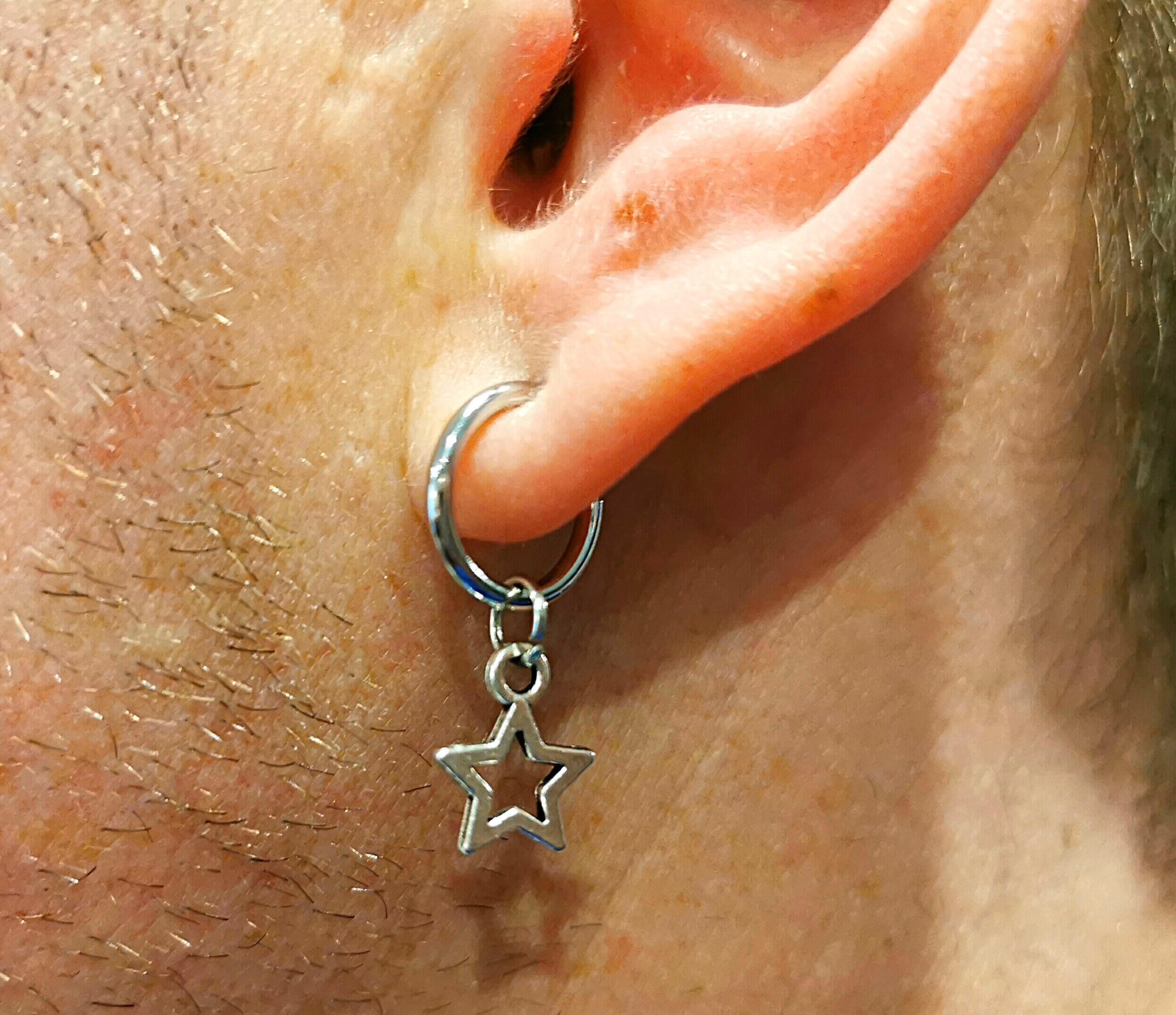 One Clipon Star Earrings Silver Star Earrings Dangly Star Etsy