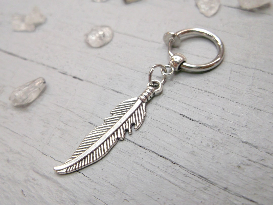 One Clip-on Earring, Feather Earring, Feather Dangle, Men Earring ...