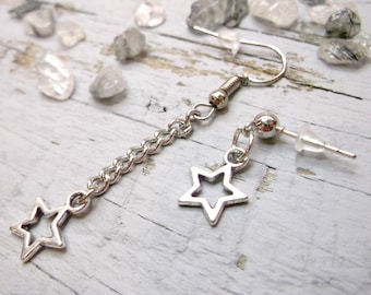 Silver Star Drop Earrings: Dangly Charm Jewelry
