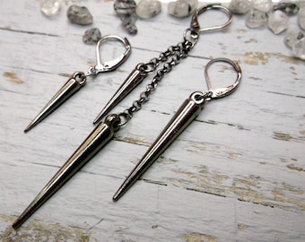 One black spike earring Spike dangle black acrylic spike Punk earring Gothic earring Long spike dangle black  for him Hipster spike chain