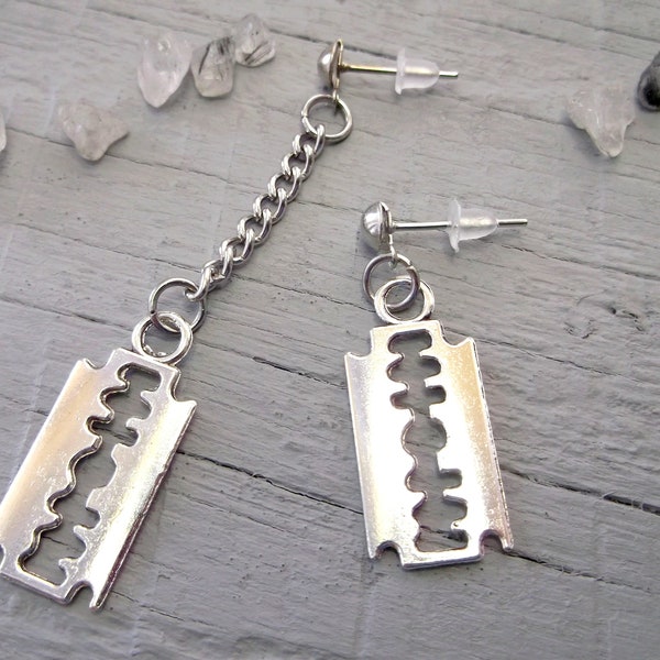 One razor blade earring Marilyn Manson goth razor earring one razor dangle silver razor dangle punk earring goth style goth rock culture