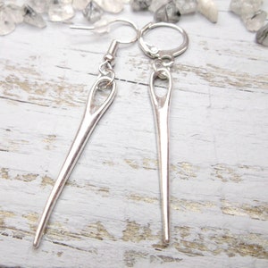 Silver Needle Dangle Earring: Punk Goth Steampunk Jewelry