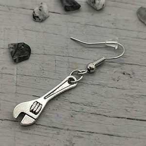 Wrench earrings, Handyman tool, Silver earring, Gift for him, Tool earring, Adjustable wrench earrings, Wrench pliers, Handmade jewelry, Him