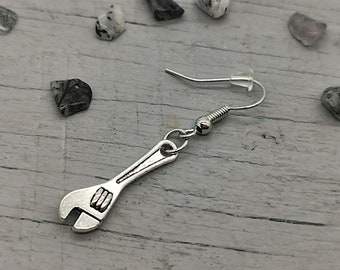 Handmade Wrench Earring: Silver Handyman Tool (Single)