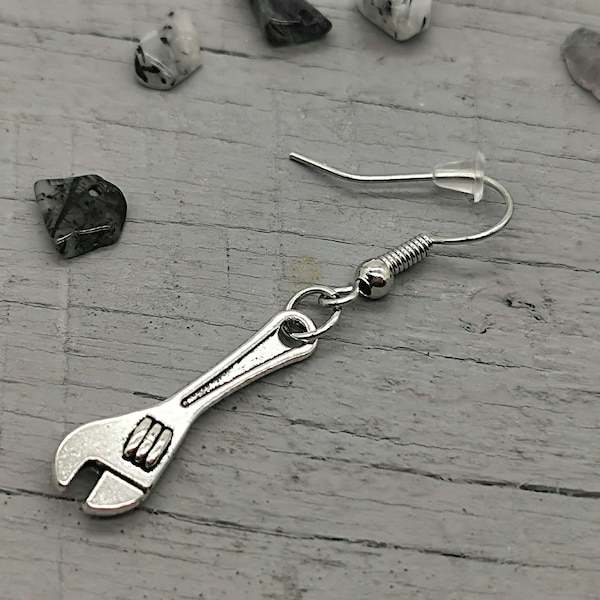 Boucles d’oreilles à clé, Outil bricoleur, Boucle d’oreille en argent, Cadeau pour lui, Boucle d’oreille outil, Boucles d’oreilles à clé réglable, Pince à clé, Bijoux faits à la main, Lui