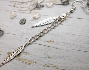 Double Feather Dangle Earring: Symbolic Silver Tone Charm