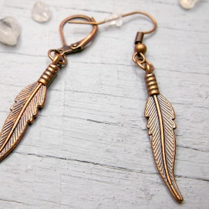 Copper Feather Dangle Earring: Goth Hippie Gift