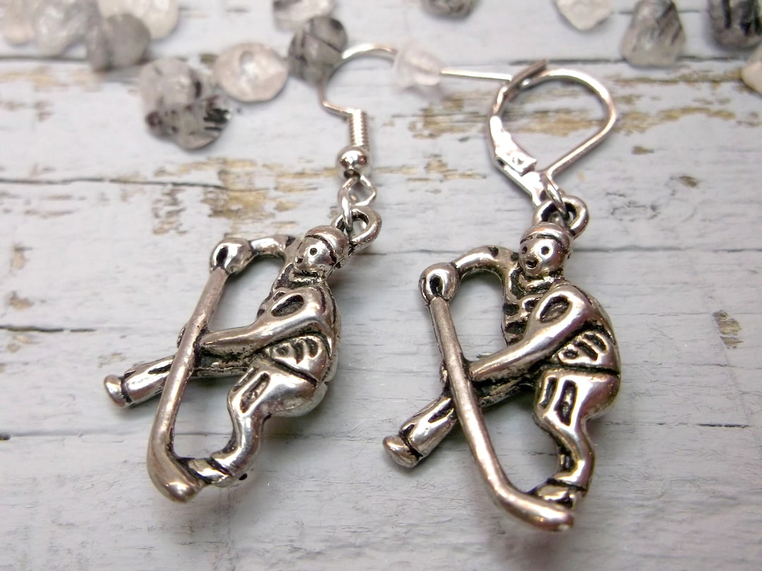 Hockey Player Earrings, Personalized Ice Hockey Earrings, Sports Hobby