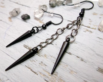 Black spike earring, One Spike dangle, Black matte spike, Punk earring, One goth dangle, Black spike dangle, Steampunk earring, Goth earring