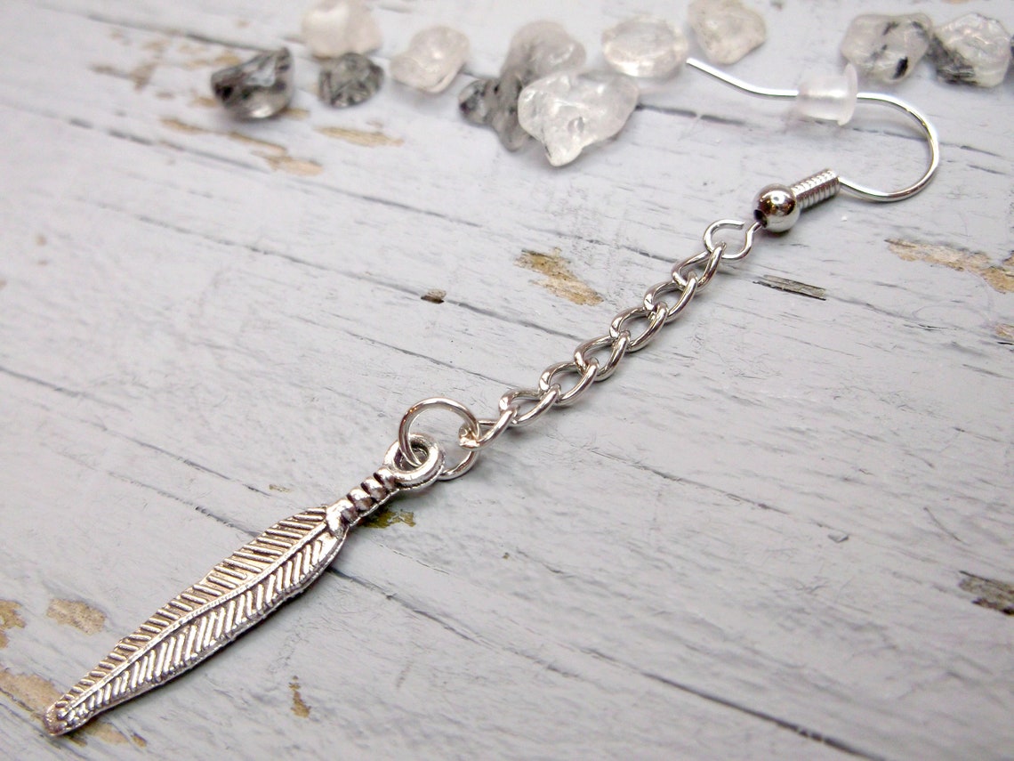 One Feather Earring Symbolic Meaning Feather Dangle Men Etsy