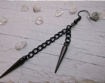 Double spike earring, One Spike dangle, Black matte spike, Punk earring,One goth dangle, Black spike dangle, Steampunk earring, Goth earring