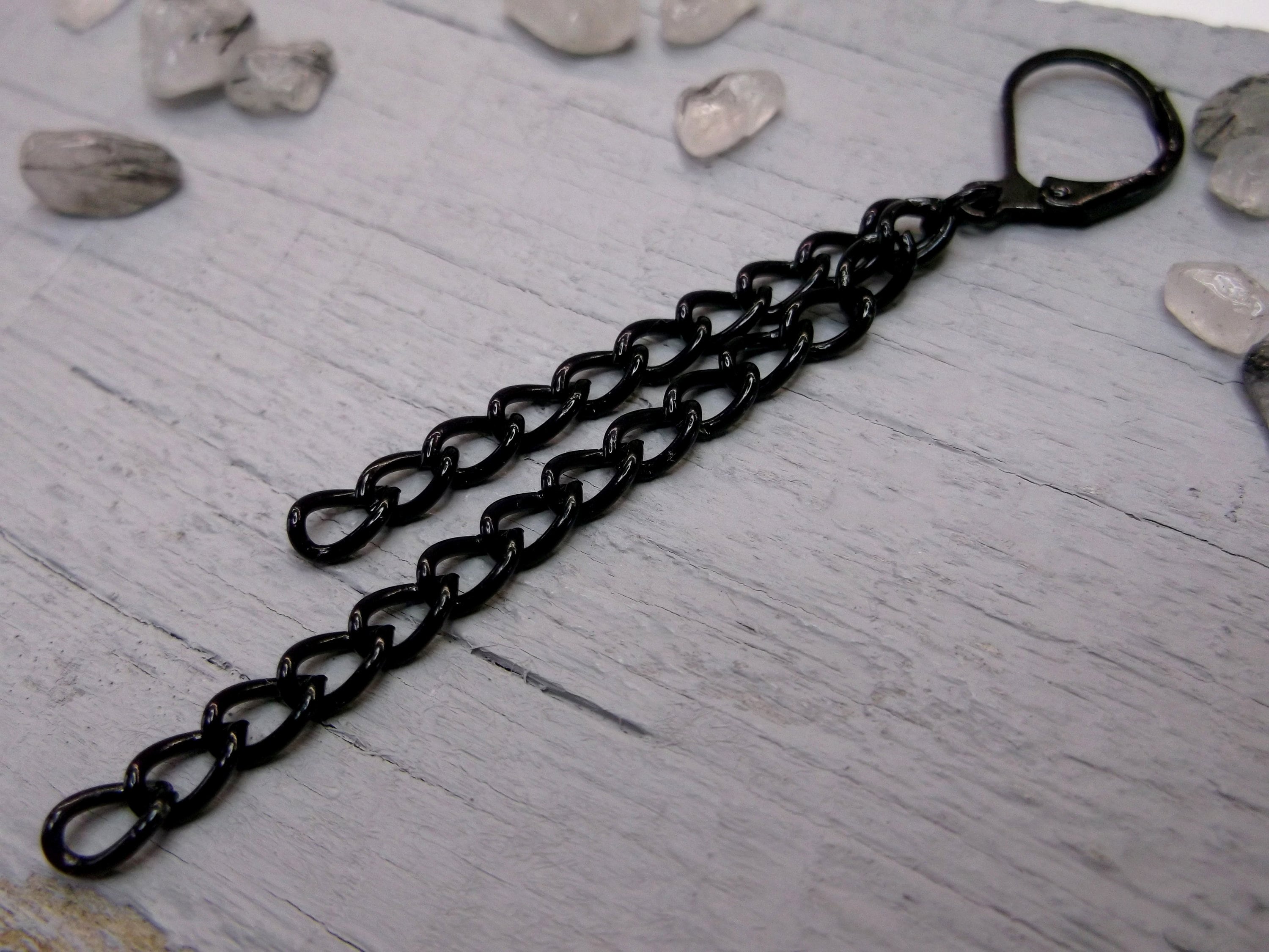 Black Braided Chain Dangle Earring: Men's Single Earring