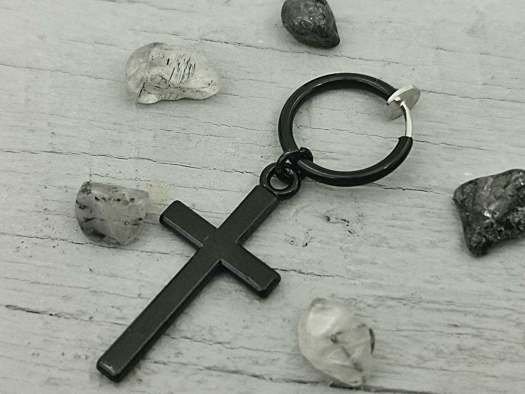 Cross Clip On, Black Cross Clip On, Short Cross Earring, Protective ...