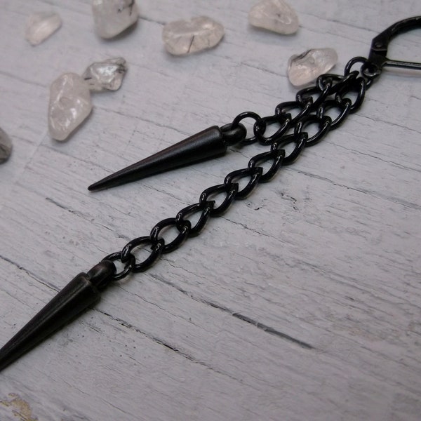 Black spike earring, One Spike dangle, Black matte spike, Punk earring, One goth dangle, Black spike dangle, Steampunk earring, Goth earring